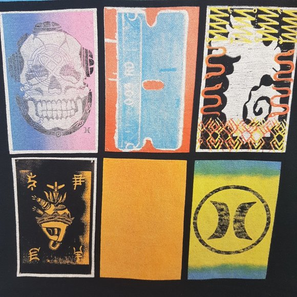 Vintage HURLEY Tee Shirt Large US L Multi Graphic Skull Surf Pineapple Seahorse - Picture 6 of 13